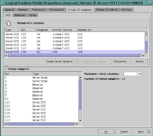 VIOS Profile: Add Virtual SCSI Adapter